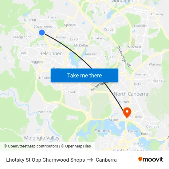 Lhotsky St Opp Charnwood Shops to Canberra map