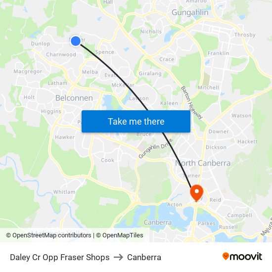Daley Cr Opp Fraser Shops to Canberra map