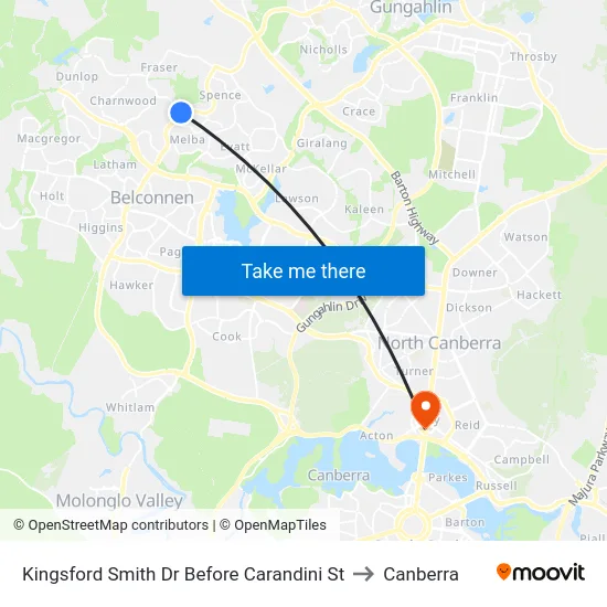 Kingsford Smith Dr Before Carandini St to Canberra map