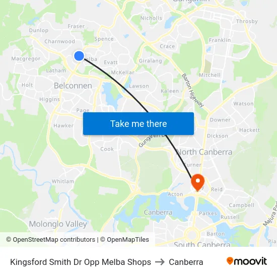 Kingsford Smith Dr Opp Melba Shops to Canberra map