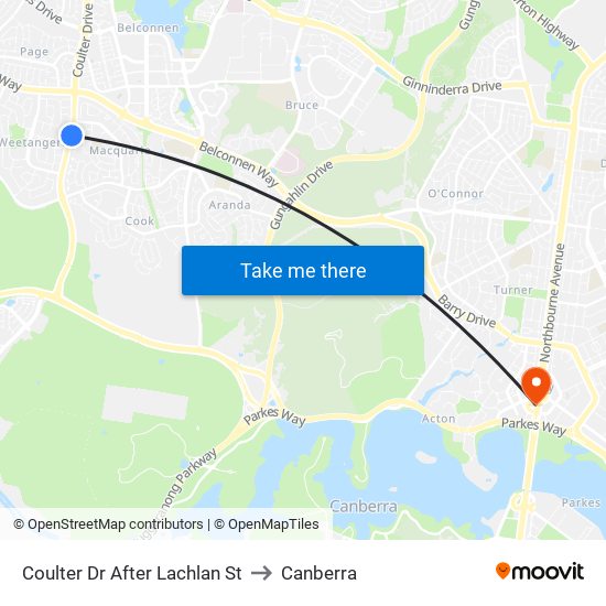 Coulter Dr After Lachlan St to Canberra map
