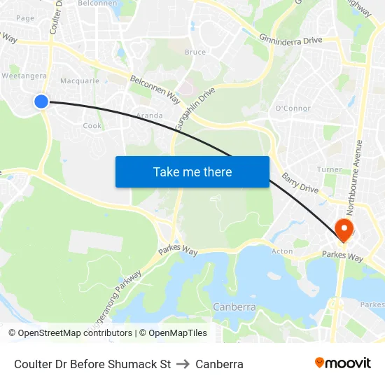 Coulter Dr Before Shumack St to Canberra map