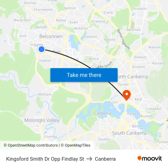 Kingsford Smith Dr Opp Findlay St to Canberra map