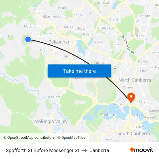Spofforth St Before Messenger St to Canberra map