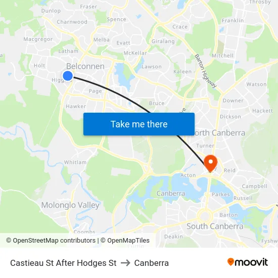 Castieau St After Hodges St to Canberra map