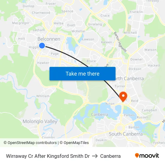 Wirraway Cr After Kingsford Smith Dr to Canberra map