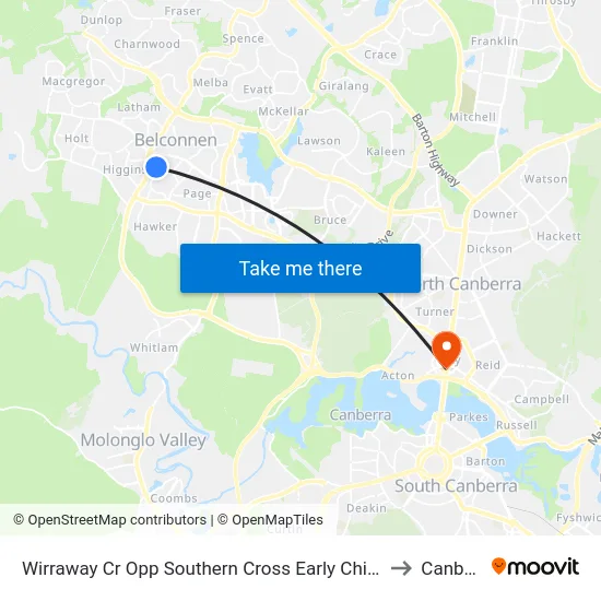 Wirraway Cr Opp Southern Cross Early Childhood Sch to Canberra map