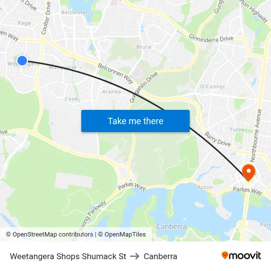 Weetangera Shops Shumack St to Canberra map