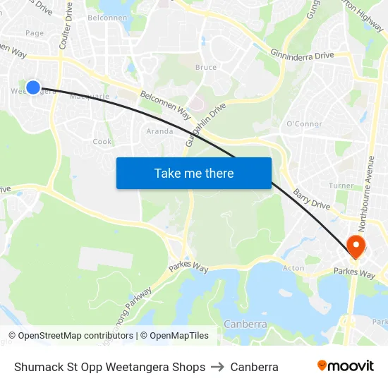 Shumack St Opp Weetangera Shops to Canberra map