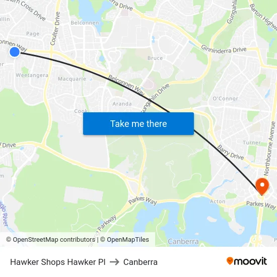 Hawker Shops Hawker Pl to Canberra map
