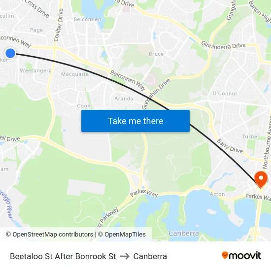 Beetaloo St After Bonrook St to Canberra map