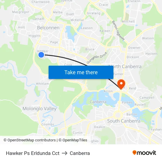 Hawker Ps Erldunda Cct to Canberra map
