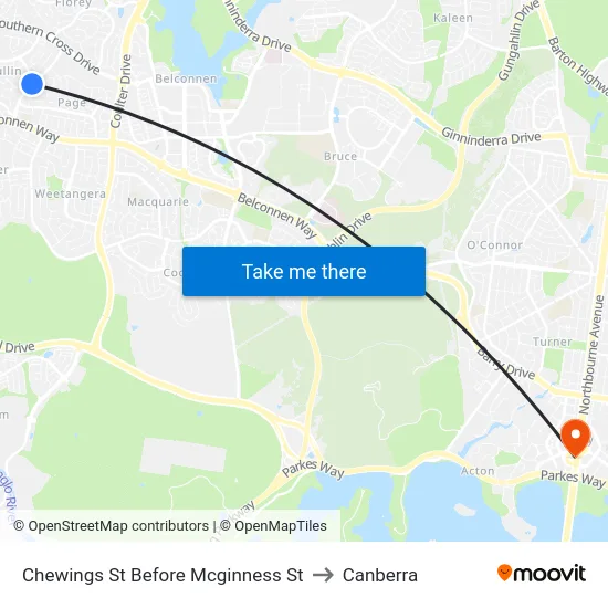 Chewings St Before Mcginness St to Canberra map