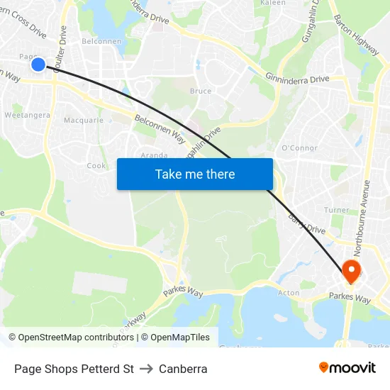 Page Shops Petterd St to Canberra map