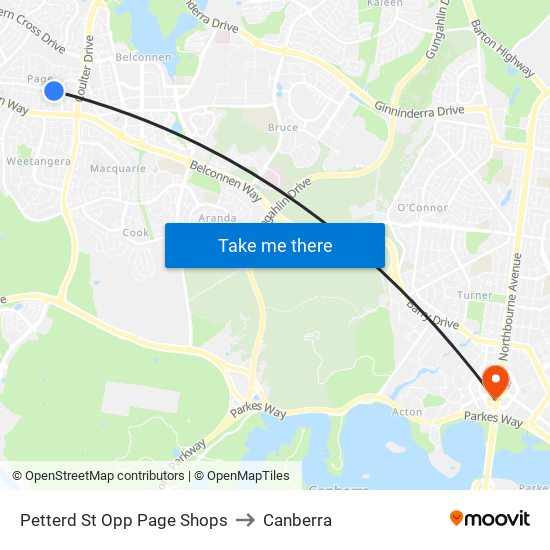 Petterd St Opp Page Shops to Canberra map