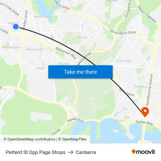 Petterd St Opp Page Shops to Canberra map