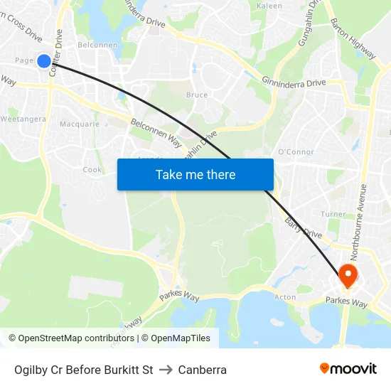 Ogilby Cr Before Burkitt St to Canberra map