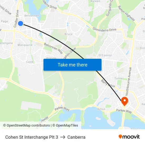 Cohen St Interchange Plt 3 to Canberra map