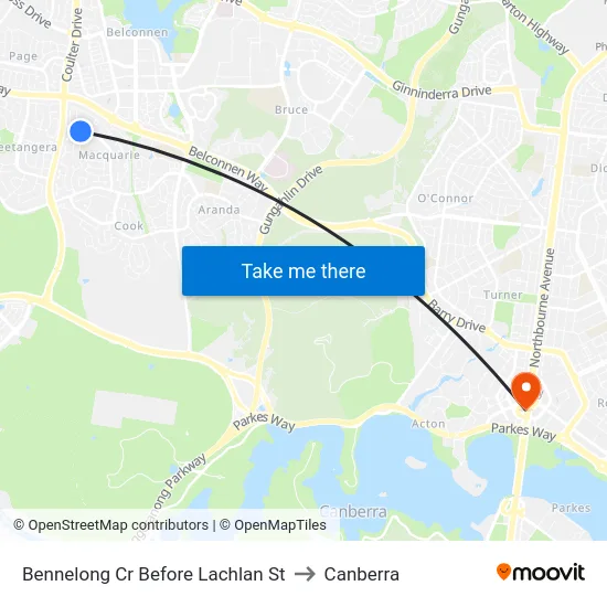Bennelong Cr Before Lachlan St to Canberra map