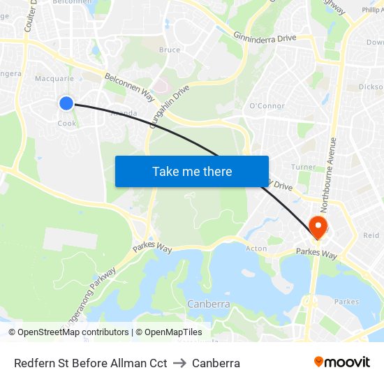 Redfern St Before Allman Cct to Canberra map