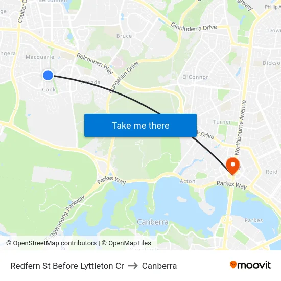 Redfern St Before Lyttleton Cr to Canberra map