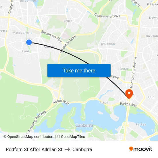 Redfern St After Allman St to Canberra map