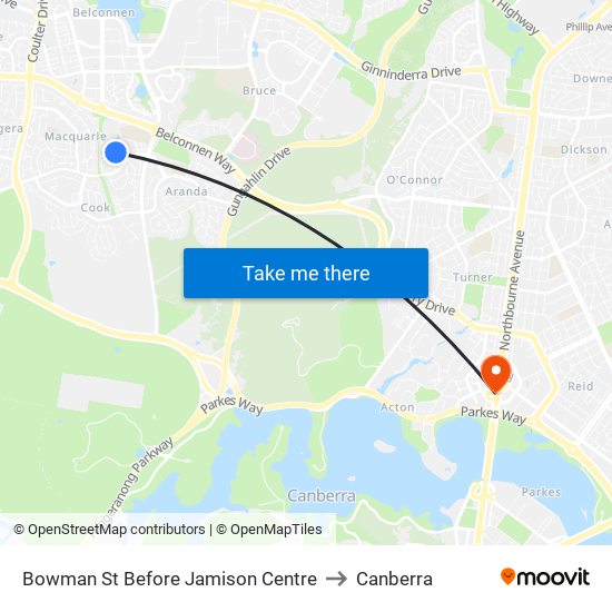 Bowman St Before Jamison Centre to Canberra map