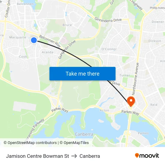Jamison Centre Bowman St to Canberra map