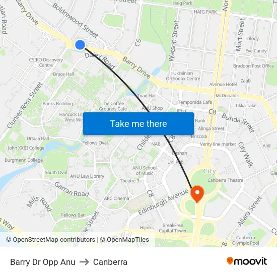 Barry Dr Opp Anu to Canberra map