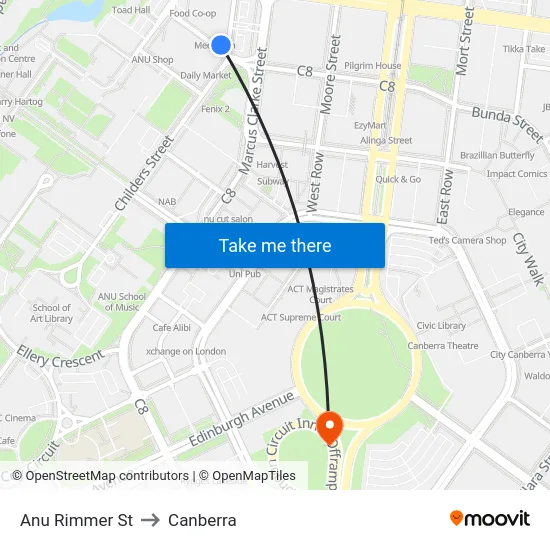 Anu Rimmer St to Canberra map