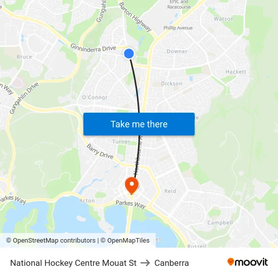 National Hockey Centre Mouat St to Canberra map