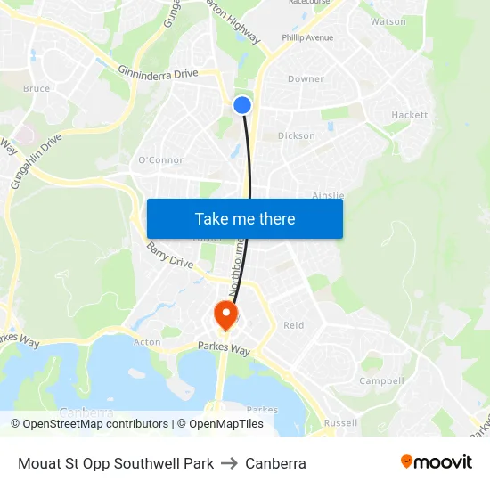 Mouat St Opp Southwell Park to Canberra map
