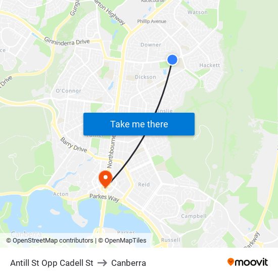 Antill St Opp Cadell St to Canberra map