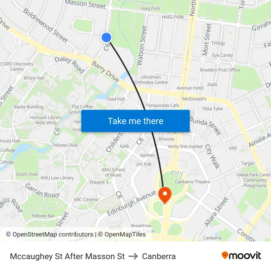 Mccaughey St After Masson St to Canberra map