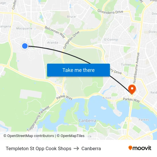 Templeton St Opp Cook Shops to Canberra map