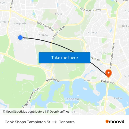 Cook Shops Templeton St to Canberra map