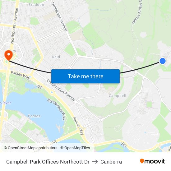 Campbell Park Offices Northcott Dr to Canberra map