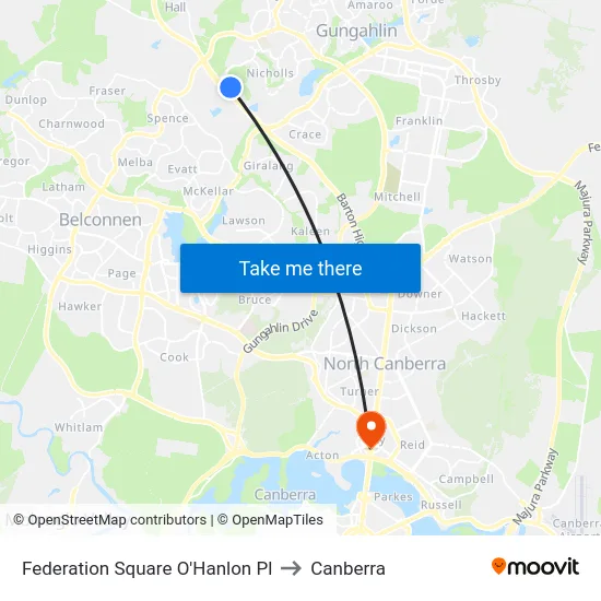 Federation Square O'Hanlon Pl to Canberra map