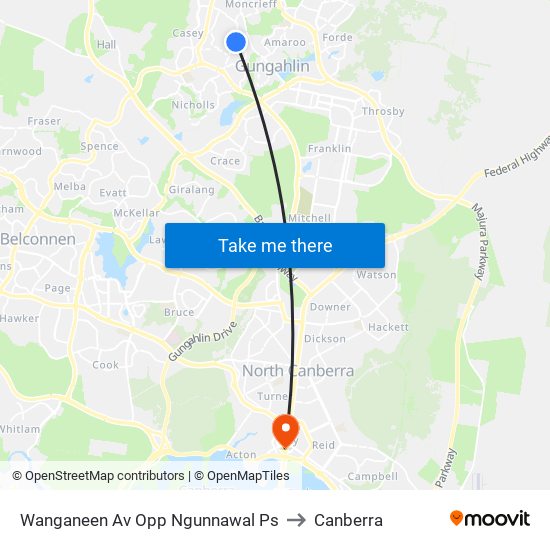 Wanganeen Av Opp Ngunnawal Ps to Canberra map