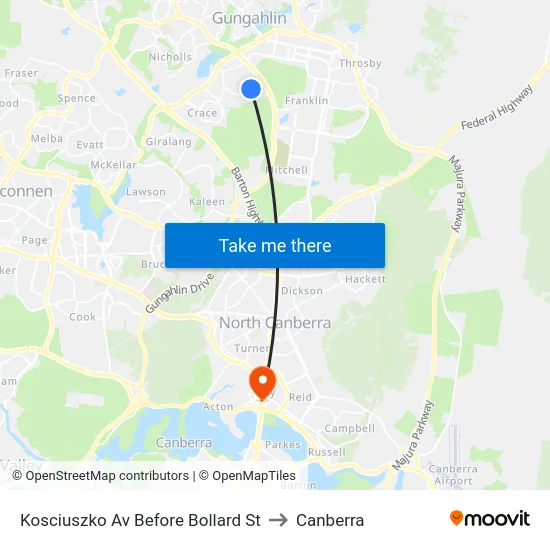 Kosciuszko Av Before Bollard St to Canberra map