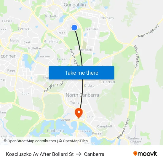 Kosciuszko Av After Bollard St to Canberra map
