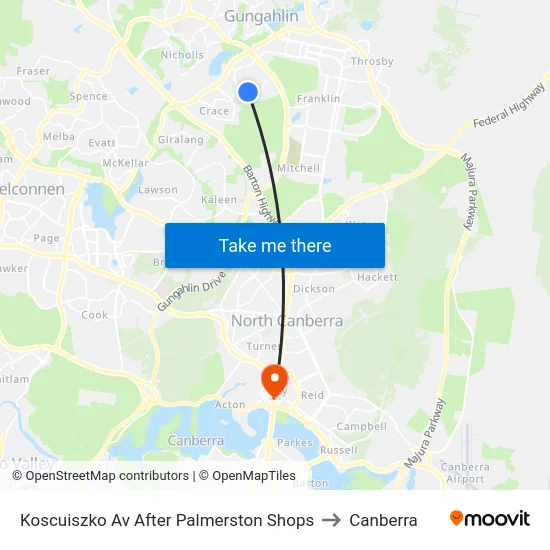 Koscuiszko Av After Palmerston Shops to Canberra map