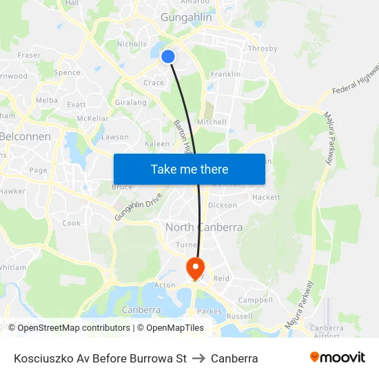 Kosciuszko Av Before Burrowa St to Canberra map