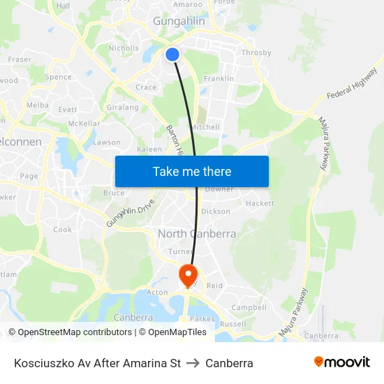 Kosciuszko Av After Amarina St to Canberra map