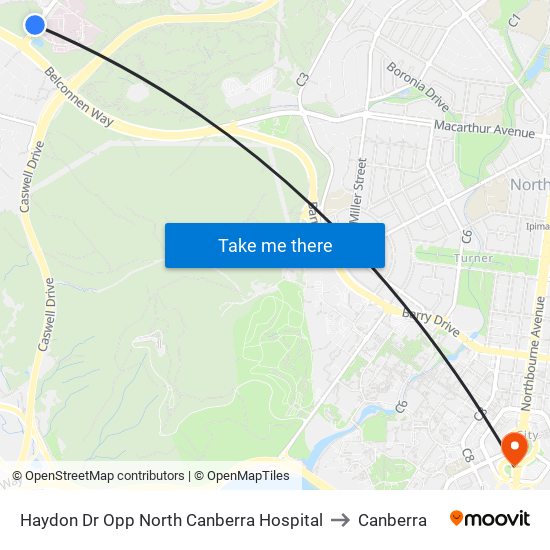 Haydon Dr Opp North Canberra Hospital to Canberra map