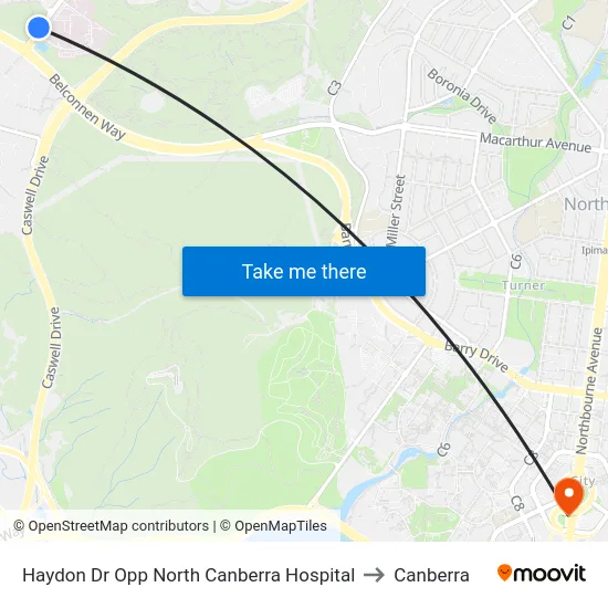 Haydon Dr Opp North Canberra Hospital to Canberra map