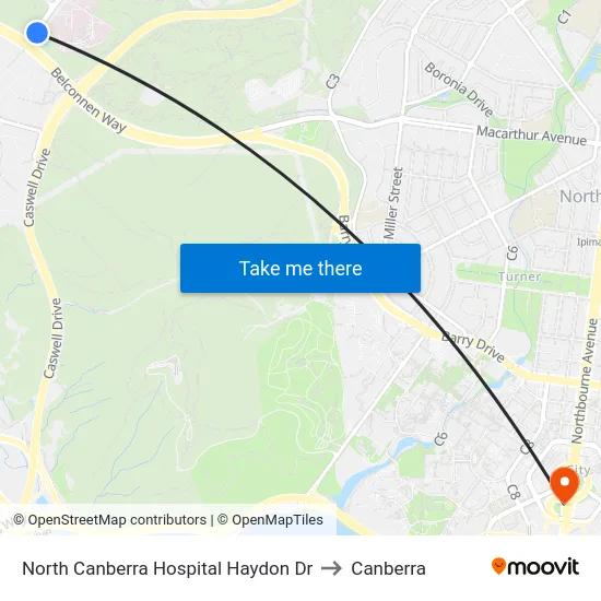 North Canberra Hospital Haydon Dr to Canberra map