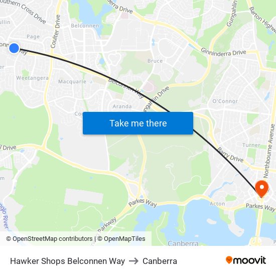 Hawker Shops Belconnen Way to Canberra map