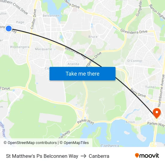 St Matthew's Ps Belconnen Way to Canberra map