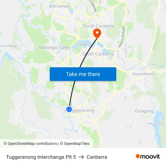 Tuggeranong Interchange Plt 5 to Canberra map